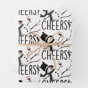 Snowman Wine Christmas Funny Drinking Wine Santa Wrapping Paper Sheet