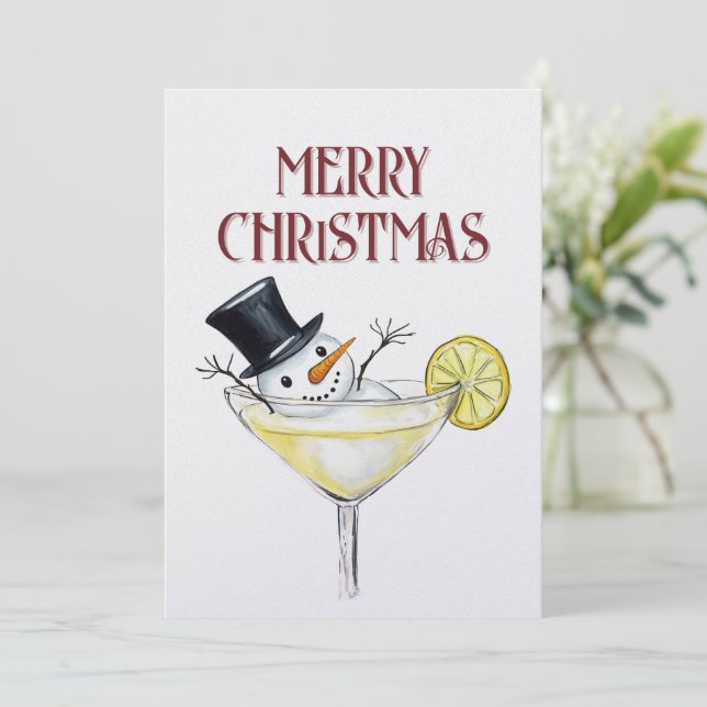 Snowman Wine Winter Christmas Holiday Card (Standing Front)