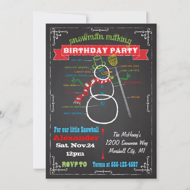 Snowman Winter Birthday Party Invitations (Front)