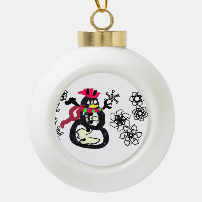 Snowman winter  ceramic ball christmas ornament (Front)