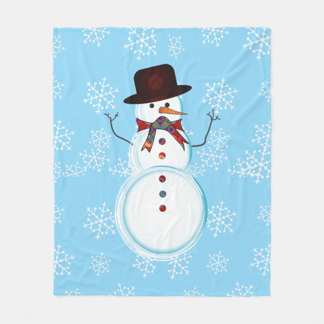 Snowman Winter / Christmas Fleece Blanket (Front)
