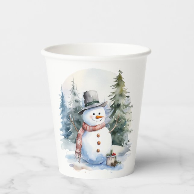 Snowman Winter Forest Paper Cups (Front)
