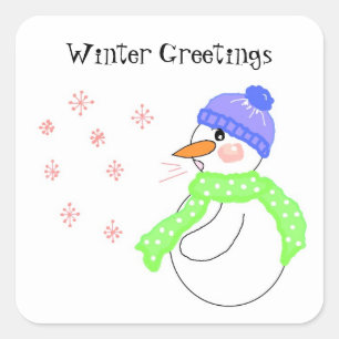 Snowman Winter Greetings Square Sticker