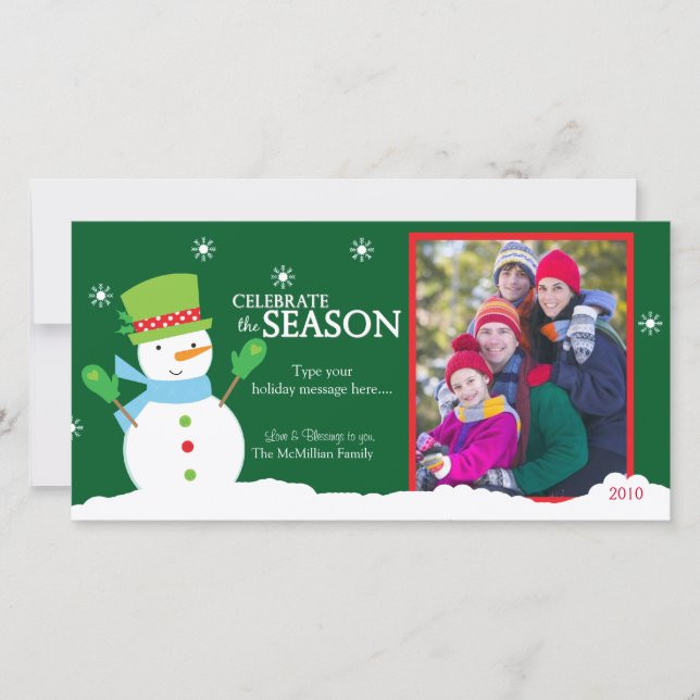 Snowman Winter Holiday Christmas Photo Card 8x4 (Front)