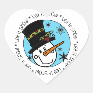 Snowman Winter Holiday Let It Snow Heart Sticker