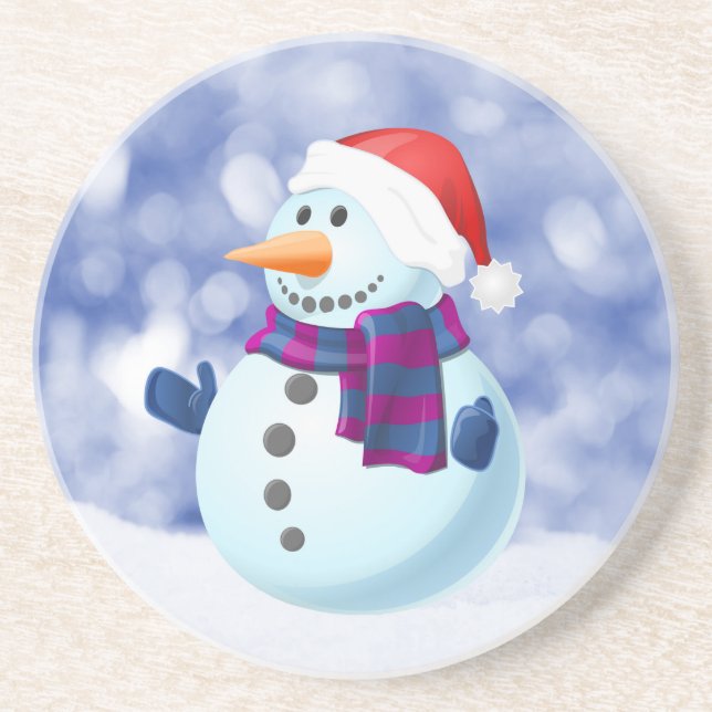 Snowman Winter Merry Christmas Snow Coaster (Front)