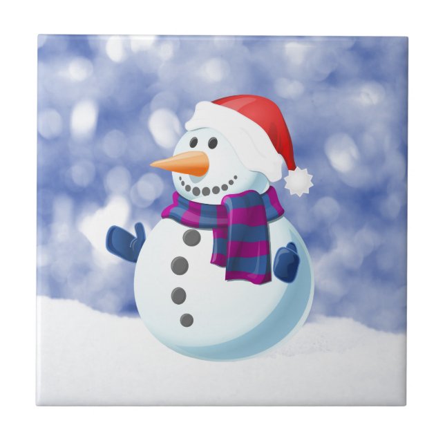 Snowman Winter Merry Christmas Snow Tile (Front)