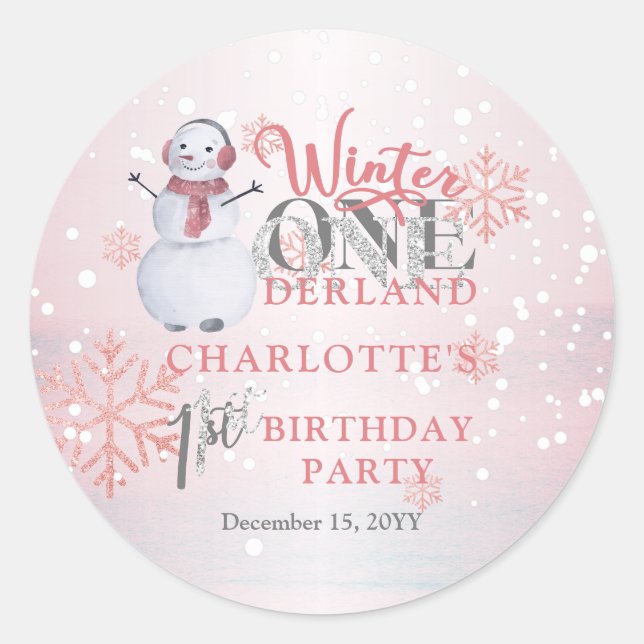 Snowman Winter ONEderland 1st Birthday Classic Round Sticker (Front)