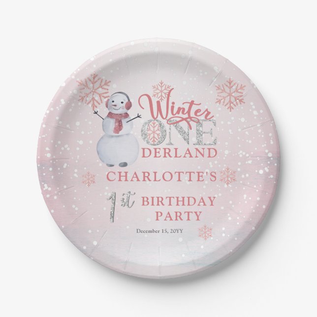 Snowman Winter ONEderland 1st Birthday Paper Plate (Front)