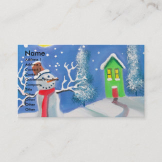 Snowman winter scene folk art painting business card