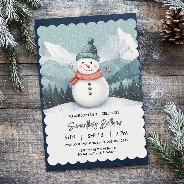 Snowman Winter Wonderland Blue Birthday Invitation (Creator Uploaded)