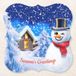 Snowman winter wonderland Christmas Paper Coaster<br><div class="desc">Snowman winter wonderland Christmas
Custom Christmas coaster snowman.
Amidst sparkling stars and falling snow this winking snowman helps add magic and warmth to a cozy Christmas Eve.
Please see the other gifts and items featuring this image.</div>