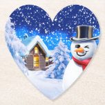 Snowman winter wonderland Christmas Paper Coaster<br><div class="desc">Snowman winter wonderland Christmas
Custom Christmas coaster snowman.
Amidst sparkling stars and falling snow this winking snowman helps add magic and warmth to a cozy Christmas Eve.
Please see the other gifts and items featuring this image.</div>