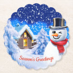 Snowman winter wonderland Christmas Paper Coaster<br><div class="desc">Snowman winter wonderland Christmas
Custom Christmas coaster snowman.
Amidst sparkling stars and falling snow this winking snowman helps add magic and warmth to a cozy Christmas Eve.
Please see the other gifts and items featuring this image.</div>