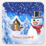 Snowman winter wonderland Christmas Square Paper Coaster<br><div class="desc">Snowman winter wonderland Christmas
Custom Christmas coaster snowman.
Amidst sparkling stars and falling snow this winking snowman helps add magic and warmth to a cozy Christmas Eve.
Please see the other gifts and items featuring this image.</div>