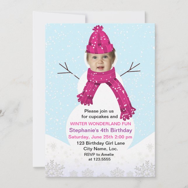Snowman Winter Wonderland Photo Birthday Custom Invitation (Front)
