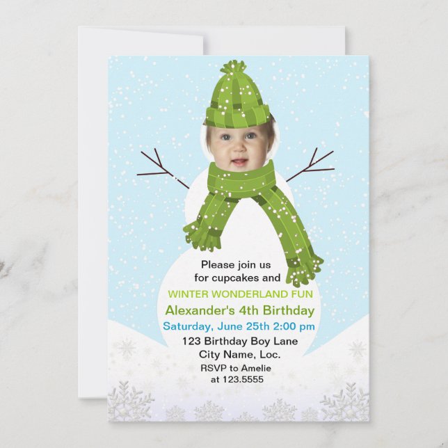Snowman Winter Wonderland Photo Birthday Custom Invitation (Front)