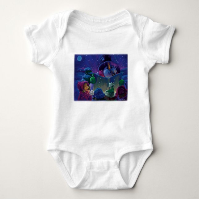 Snowman Wintertime Reading Art Baby Bodysuit (Front)