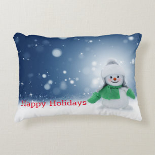 Snowman with a green scarf  decorative cushion