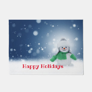 Snowman with a green scarf doormat