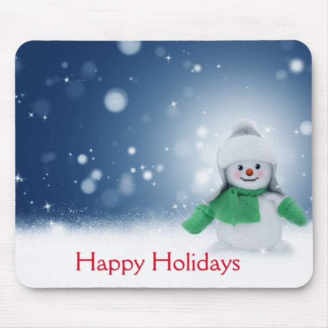 Snowman with a green scarf mouse pad (Front)