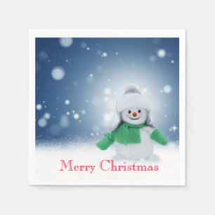 Snowman with a green scarf napkin