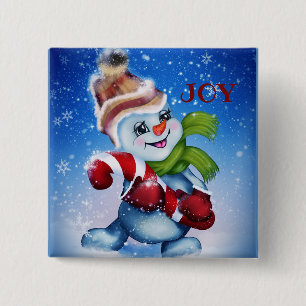 Snowman with a scarf   15 cm square badge