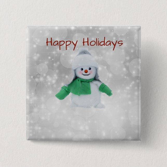 Snowman with a scarf 15 cm square badge (Front)
