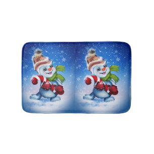Snowman with a scarf bath mat