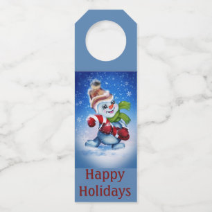 Snowman with a scarf bottle tag