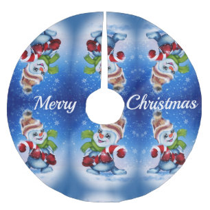 Snowman with a scarf brushed polyester tree skirt
