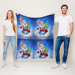 Snowman with a scarf fleece blanket