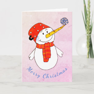 Snowman with a Snowflake Merry Christmas Holiday Card