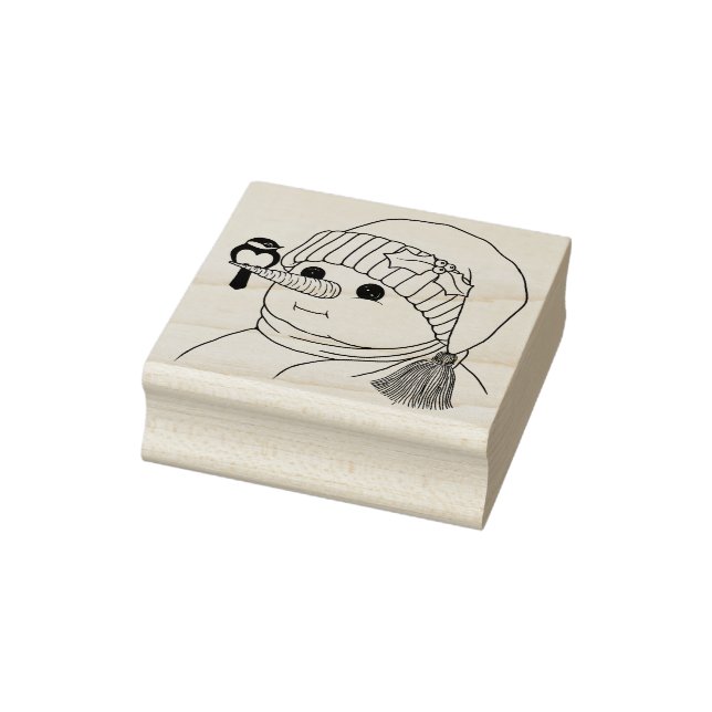 Snowman with Bird Perched on His Nose Rubber Stamp (Stamp)