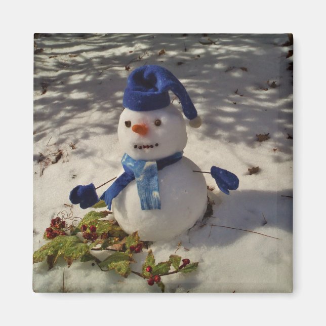 Snowman with blue hat, gloves and Scarf Magnet (Front)