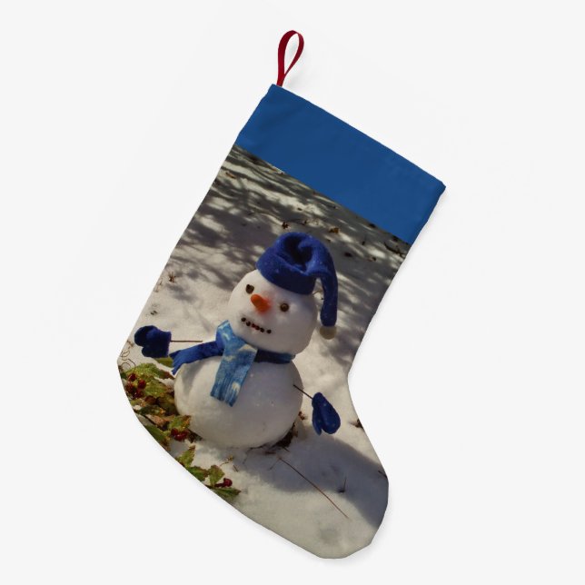 Snowman with Blue hat, gloves and Scarf Small Christmas Stocking (Front (Hanging))