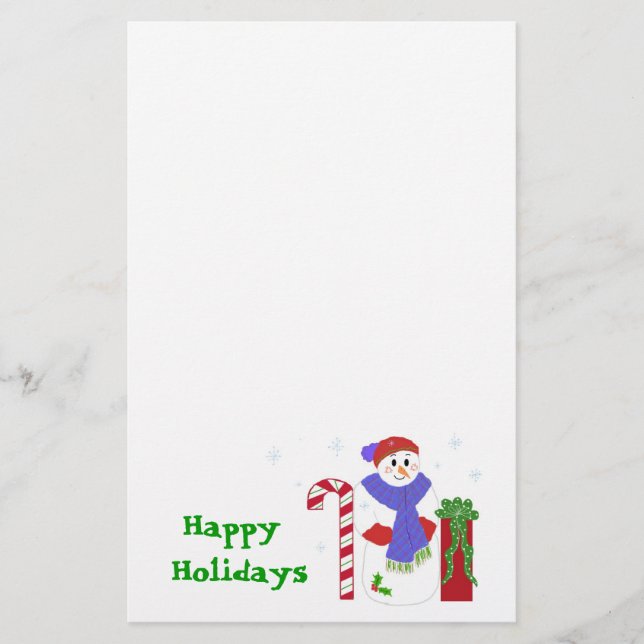 Snowman with Candy Cane and Gift Stationery (Front)