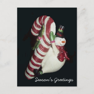 Snowman with Candy Cane Postcard