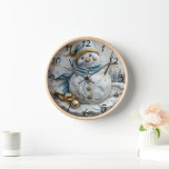 Snowman with Christmas Cheer<br><div class="desc">A delightful Christmas clock featuring a whimsical snowman,  adorned in a blue scarf and a golden hat. Surrounded by snow-covered trees,  this festive piece captures the joy of winter celebrations and evokes a warm holiday spirit.</div>