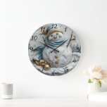 Snowman with Christmas Cheer Large Clock<br><div class="desc">A delightful Christmas clock featuring a whimsical snowman,  adorned in a blue scarf and a golden hat. Surrounded by snow-covered trees,  this festive piece captures the joy of winter celebrations and evokes a warm holiday spirit.</div>