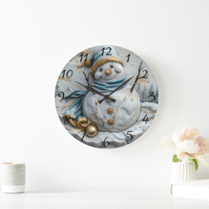 Snowman with Christmas Cheer Large Clock