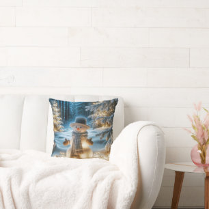 Snowman With Christmas Lights Cushion