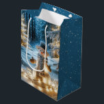 Snowman With Christmas Lights Medium Gift Bag<br><div class="desc">A cheerful snowman wearing a scarf and hat stands in a snowy forest surrounded by illuminated trees with Christmas lights.
Text on the back side can be changed or deleted.</div>