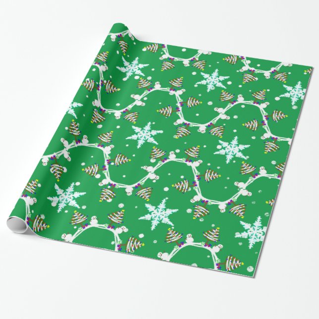 Snowman with Christmas Tree and Gifts Wrapping Pap Wrapping Paper (Unrolled)