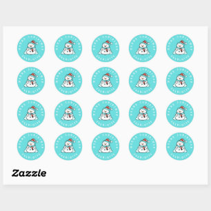 Snowman With Custom Name Christmas Turquoise Classic Round Sticker