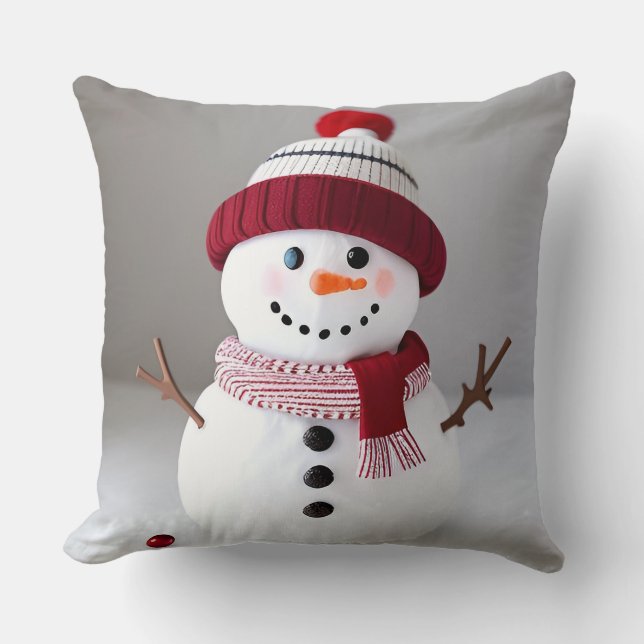 Snowman with cute Hat Cushion (Front)