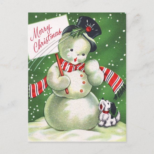 Snowman with Dog Holiday Postcard (Front)