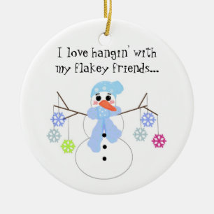 Snowman with Funny Saying Ceramic Tree Decoration