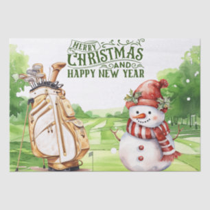 Snowman with golf-themed golfer Christmas gift Tissue Paper