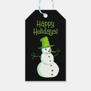 Snowman with Green Hat Christmas Gift Tags